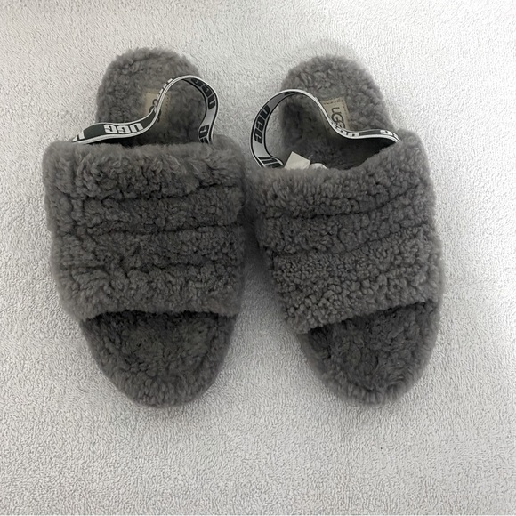 UGG Women’s Size 6 Fluff Yeah Grey Slide Slippers Comfort Faux Fur - Picture 2 of 8